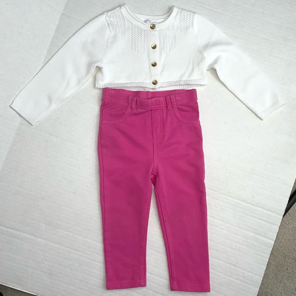 2 pc. NWOT Cat & Jack white pointelle sweater AND EUC Garanimals pink jeggings